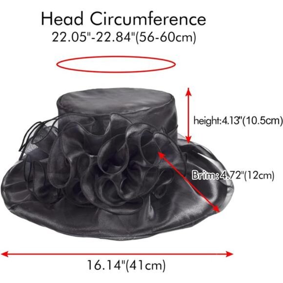 Derby Hats for Women, Classy Organza Sun Hat, Black